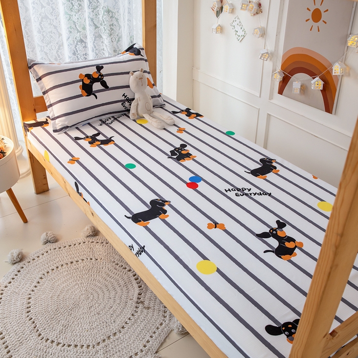 91家纺网 家纺一手货源 找家纺 乐居坊 2024新款亲肤棉美棉芦荟棉四件套学生宿舍床（8月）  呆萌狗