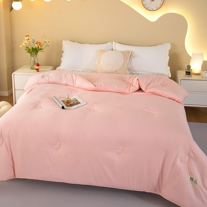 91家纺网 家纺一手货源 找家纺 森璐家纺 2024新款原棉提花大豆被 粉玉