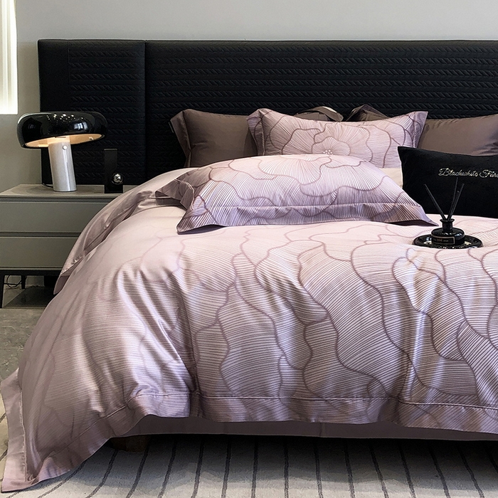 91家纺网 家纺一手货源 找家纺 2024新款高支天丝棉数码印花四件套 柏云-紫