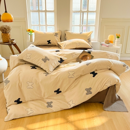 91家纺网 家纺一手货源 找家纺 千朵 2024新款全棉磨毛四件套 懒萌