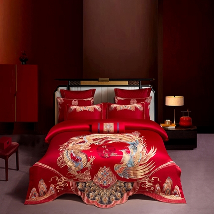 91家纺网 家纺一手货源 找家纺 （总）2025新款长绒棉长绒棉贡缎提花款新中式古典韵味精美刺绣婚庆四件套多件套