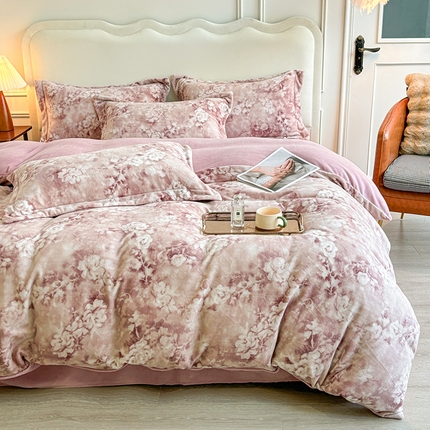 菡宝 2024新款8斤240g全消光牛奶绒系列单被套 梦莱-豆沙红