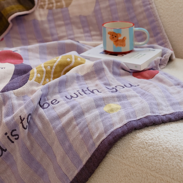 91家纺网 家纺一手货源 找家纺 雯雨家纺 2024新款四层全棉纱布浴巾加大毛巾80*160cm 平安狗