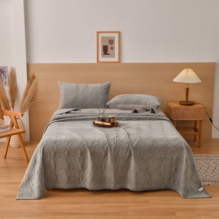 有货 2024新款法式繁花暖绒床盖三件套 繁花-高雅灰