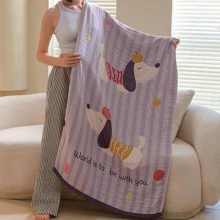 91家纺网 家纺一手货源 找家纺 雯雨家纺 2024新款四层全棉纱布浴巾加大毛巾80*160cm 平安狗