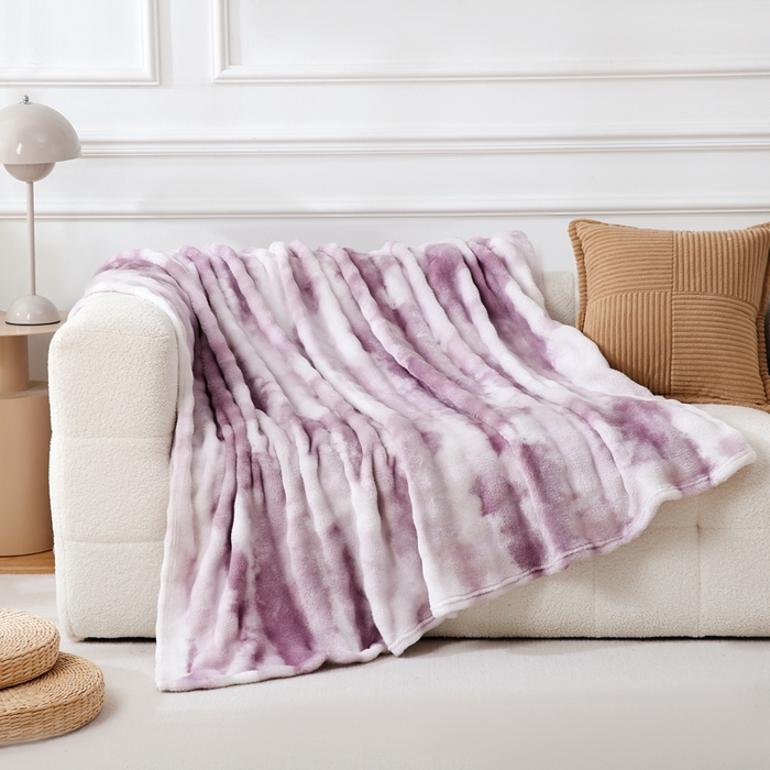 91家纺网 家纺一手货源 找家纺 巴木赫 2024新款300克印花泡泡毛毯毯子 紫色