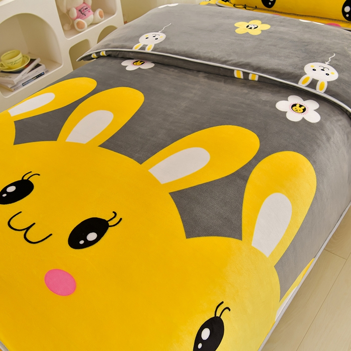 91家纺网 家纺一手货源 找家纺 绒品荟家纺 2025新款加厚牛奶绒三件套金貂绒法莱绒冬季床单款床笠款学生宿舍单人三件套 迷你兔