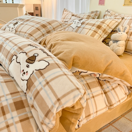 2024新款A类高克重时尚风牛奶绒加厚保暖系列套件单品-四件套 马戏小狗