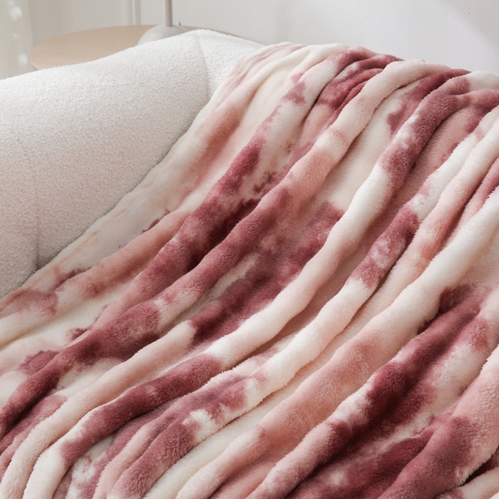 91家纺网 家纺一手货源 找家纺 巴木赫 2024新款300克印花泡泡毛毯毯子 红棕