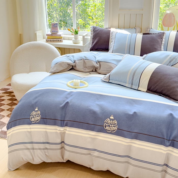 91家纺网 家纺一手货源 找家纺 佑佳家纺 2024新款140克磨毛印花植物羊绒单被套磨毛四件套 格兰