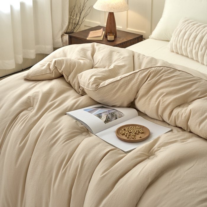 91家纺网 家纺一手货源 找家纺 维洋家纺 2025新款不染原棉大豆被-单被 卡其