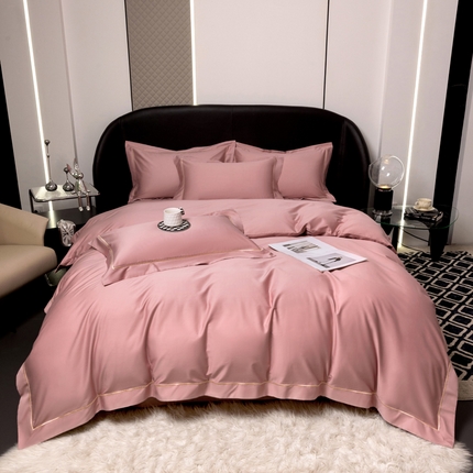 心悦家纺 2024新款高支高密匹马棉刺绣四件套 蜜汁粉