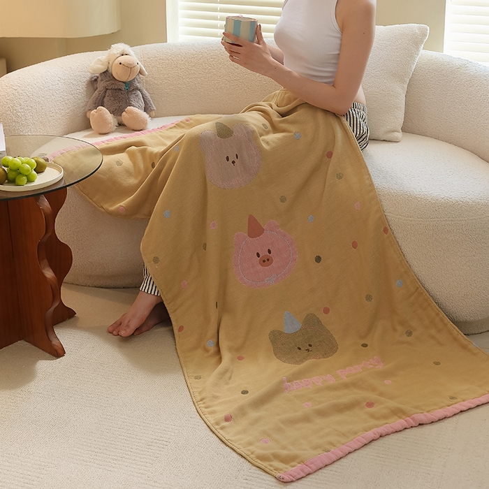 91家纺网 家纺一手货源 找家纺 雯雨家纺 2024新款四层全棉纱布浴巾加大毛巾80*160cm 点点猫