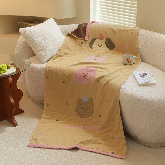 91家纺网 家纺一手货源 找家纺 雯雨家纺 2024新款四层全棉纱布浴巾加大毛巾80*160cm 点点猫