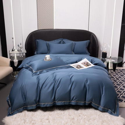 心悦家纺 2024新款高支高密匹马棉刺绣四件套 湖水蓝