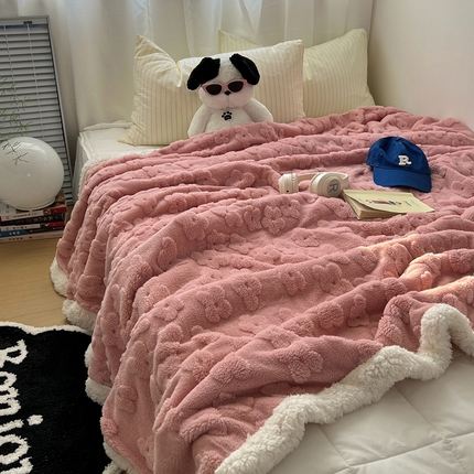 91家纺网 家纺一手货源 找家纺 （总）六巷胡同 2024新款INS云朵花舒棉绒羊羔绒毛毯