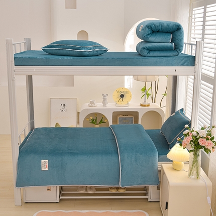 91家纺网 家纺一手货源 找家纺 绒品荟家纺 2025新款加厚牛奶绒三件套金貂绒法莱绒冬季床单款床笠款学生宿舍单人三件套 宁静蓝