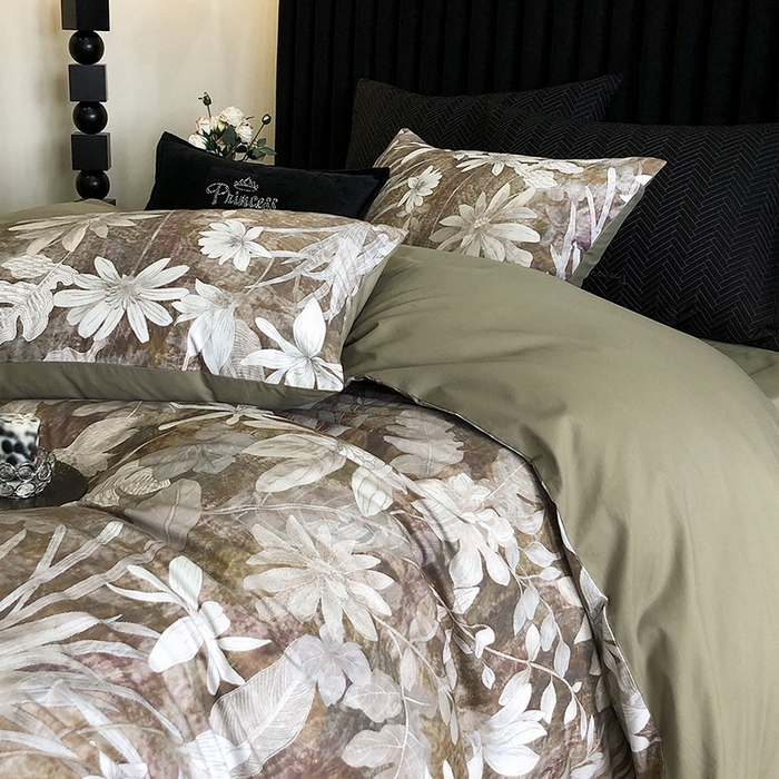 91家纺网 家纺一手货源 找家纺 立奥被业 2024新款全棉高密磨毛数码印花四件套 青棠绿