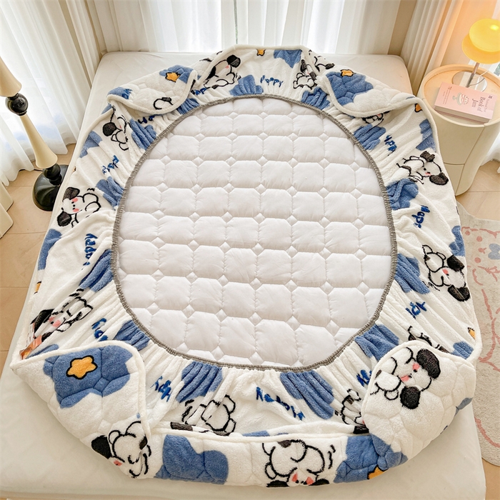 91家纺网 家纺一手货源 找家纺 雯豆家纺 2024冬款新品泰迪绒夹棉床笠三件套北极绒床垫保护套加厚保暖床笠 泰迪绒床笠-顽皮狗-兰