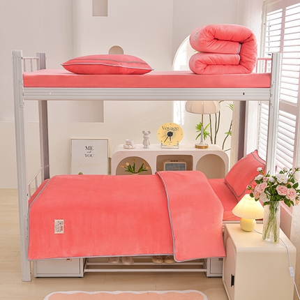 91家纺网 家纺一手货源 找家纺 绒品荟家纺 2025新款加厚牛奶绒三件套金貂绒法莱绒冬季床单款床笠款学生宿舍单人三件套 梦幻粉