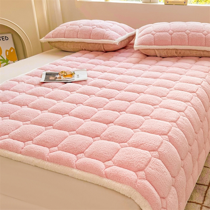 91家纺网 家纺一手货源 找家纺 雯豆家纺 2024新款泰迪绒床垫床护垫加厚北极绒床褥子印花小清新床垫子 泰迪绒床褥-玉粉