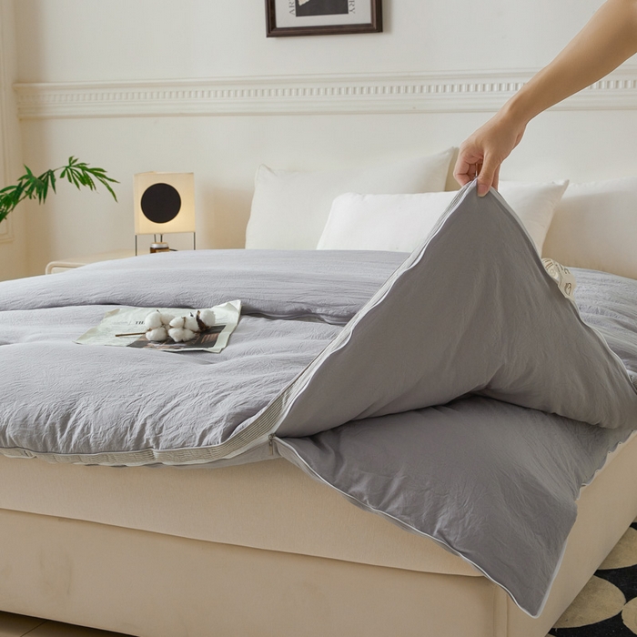 91家纺网 家纺一手货源 找家纺 创优家纺 2025新款良品针织棉子母被春秋被冬被二合一拉链款子母被 立体条纹-浅灰