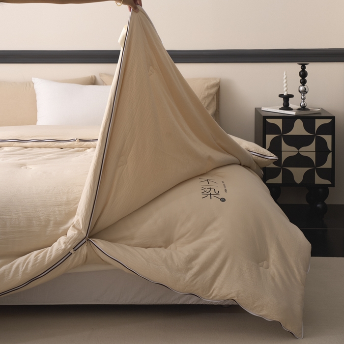 91家纺网 家纺一手货源 找家纺 维洋家纺 2025新款不染原棉大豆被-子母被 不染卡其