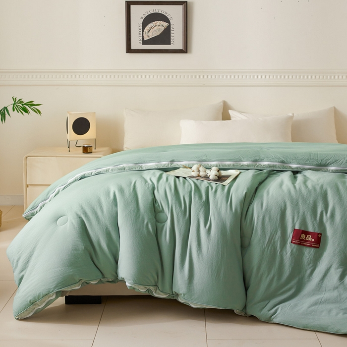 91家纺网 家纺一手货源 找家纺 创优家纺 2025新款良品针织棉子母被春秋被冬被二合一拉链款子母被 立体条纹-松绿