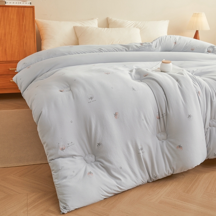 91家纺网 家纺一手货源 找家纺 壹张床 2025新款A类新疆棉花被糯糯棉子母被冬被印花被芯春秋被学生被子母扣系列 灰色