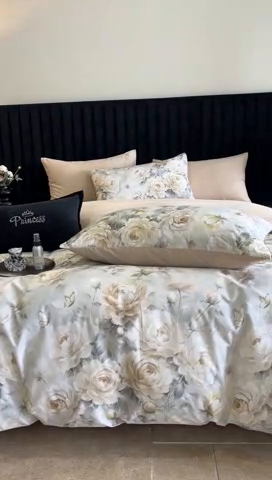 91家纺网 家纺一手货源 找家纺 立奥被业 2024新款全棉高密磨毛数码印花四件套 希雅金