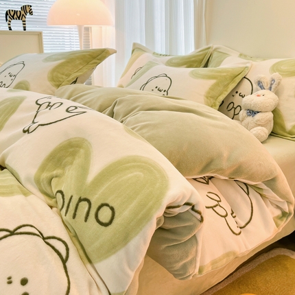 2024新款A类高克重时尚风牛奶绒加厚保暖系列套件单品-四件套 爱心小龙