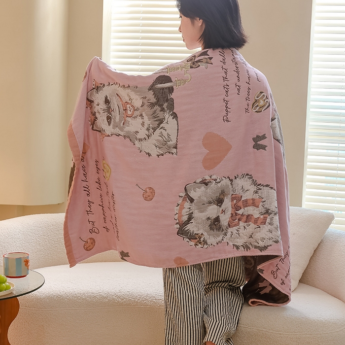 91家纺网 家纺一手货源 找家纺 雯雨家纺 2024新款四层全棉纱布浴巾加大毛巾80*160cm 公主猫