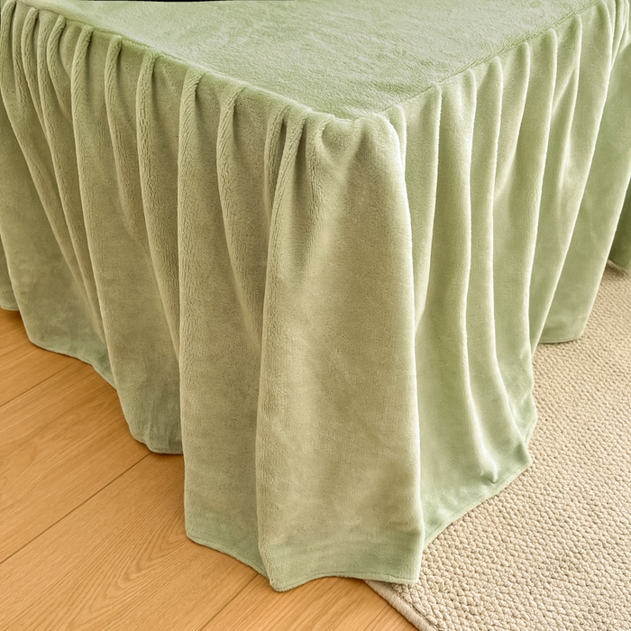 91家纺网 家纺一手货源 找家纺 星座家纺 2025新款牛奶绒花边床裙款四件套 床裙款-淡雅绿