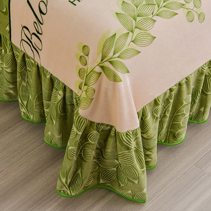 91家纺网 家纺一手货源 找家纺 赫本家纺  2025新品8-9斤爆品牛奶绒四件套床裙款金雕绒法莱绒四套件 春风十里