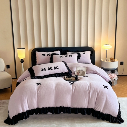 91家纺网 家纺一手货源 找家纺 （总）艺玲家纺 2024新品韩版公主法式牛奶绒毛巾绣刺绣花边四件套