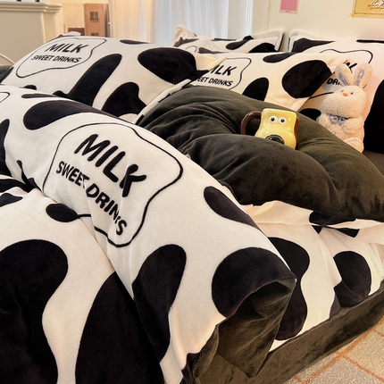 2024新款A类高克重时尚风牛奶绒加厚保暖系列套件单品-四件套 大奶牛