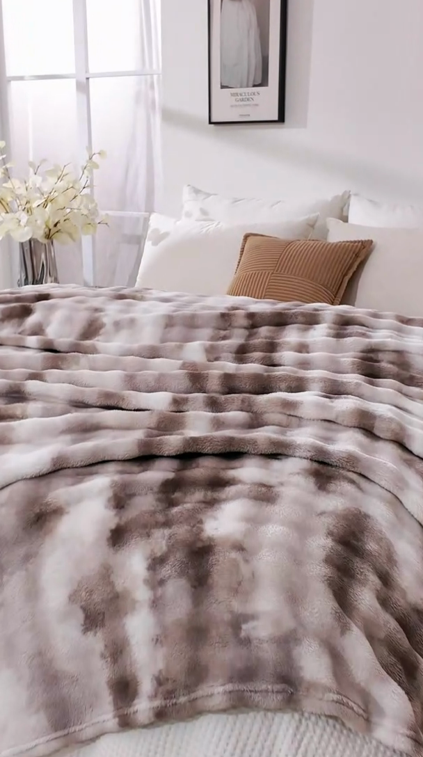 91家纺网 家纺一手货源 找家纺 巴木赫 2024新款300克印花泡泡毛毯毯子 大理石纹