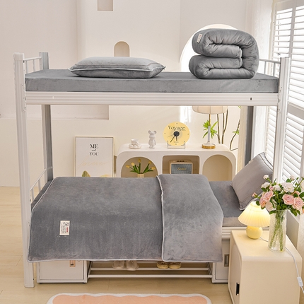 91家纺网 家纺一手货源 找家纺 绒品荟家纺 2025新款加厚牛奶绒三件套金貂绒法莱绒冬季床单款床笠款学生宿舍单人三件套 雾霾灰