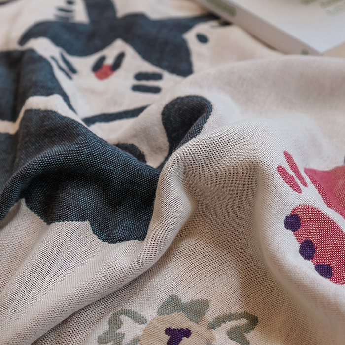 91家纺网 家纺一手货源 找家纺 雯雨家纺 2024新款四层全棉纱布浴巾加大毛巾80*160cm 漫画猫