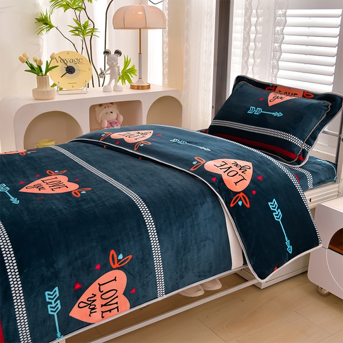 91家纺网 家纺一手货源 找家纺 绒品荟家纺 2025新款加厚牛奶绒三件套金貂绒法莱绒冬季床单款床笠款学生宿舍单人三件套 匆匆那年