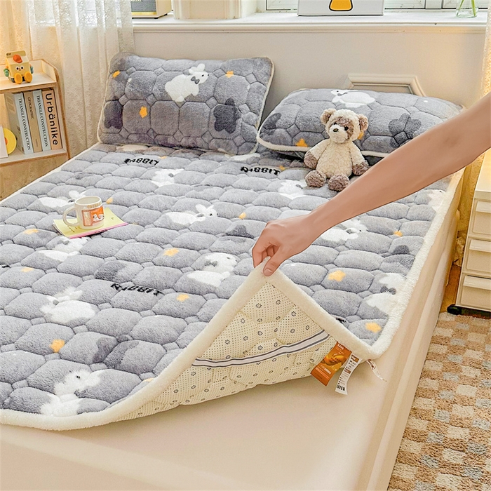 91家纺网 家纺一手货源 找家纺 雯豆家纺 2024新款泰迪绒床垫床护垫加厚北极绒床褥子印花小清新床垫子 泰迪绒床褥-尤拉