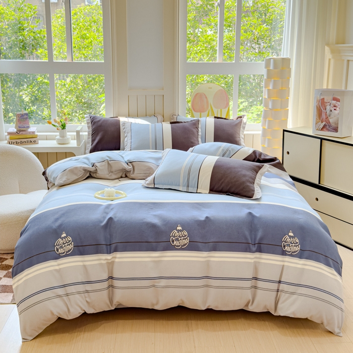 91家纺网 家纺一手货源 找家纺 佑佳家纺 2024新款140克磨毛印花植物羊绒单被套磨毛四件套 格兰