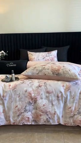 91家纺网 家纺一手货源 找家纺 立奥被业 2024新款全棉高密磨毛数码印花四件套 希雅粉