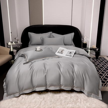 91家纺网 家纺一手货源 找家纺 心悦家纺 2024新款高支高密匹马棉刺绣四件套 石灰