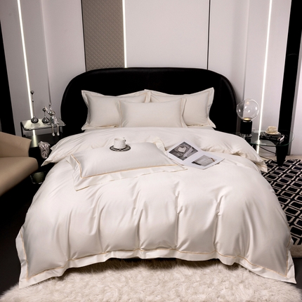 心悦家纺 2024新款高支高密匹马棉刺绣四件套 米白