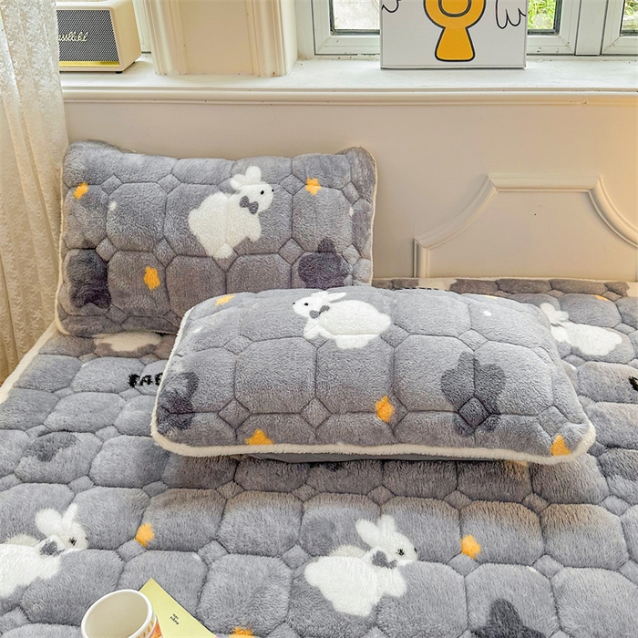 91家纺网 家纺一手货源 找家纺 雯豆家纺 2024新款泰迪绒床垫床护垫加厚北极绒床褥子印花小清新床垫子 泰迪绒床褥-尤拉