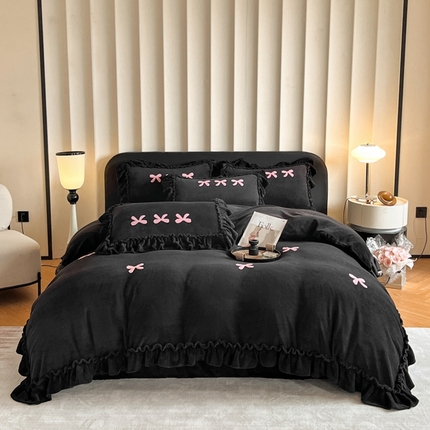 91家纺网 家纺一手货源 找家纺 （总）艺玲家纺 2024新品韩版公主法式牛奶绒毛巾绣刺绣花边四件套