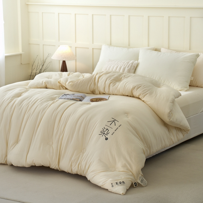 91家纺网 家纺一手货源 找家纺 维洋家纺 2025新款不染原棉大豆被-单被 米白