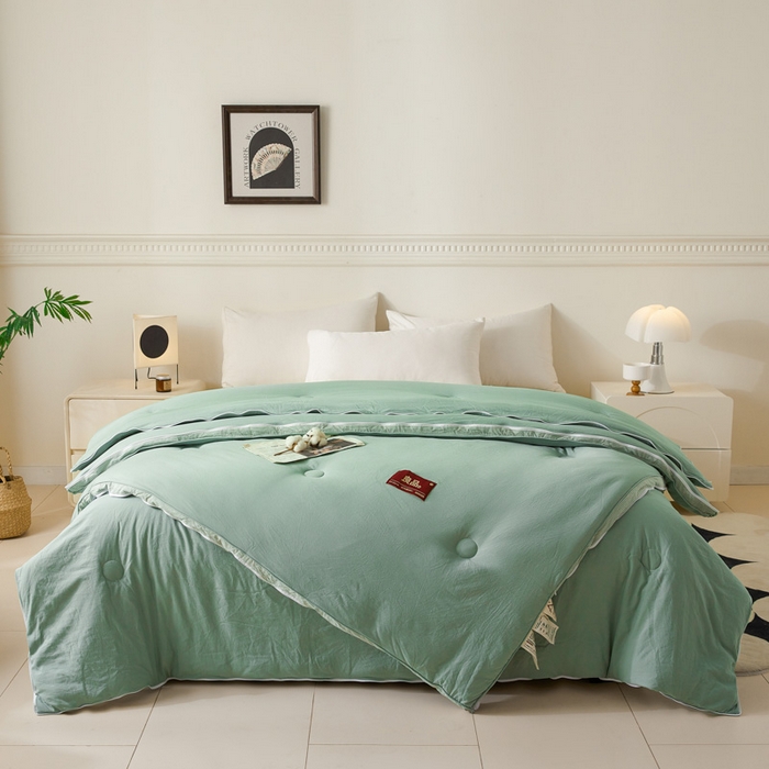 91家纺网 家纺一手货源 找家纺 创优家纺 2025新款良品针织棉子母被春秋被冬被二合一拉链款子母被 立体条纹-松绿