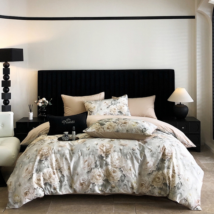 91家纺网 家纺一手货源 找家纺 立奥被业 2024新款全棉高密磨毛数码印花四件套 希雅金